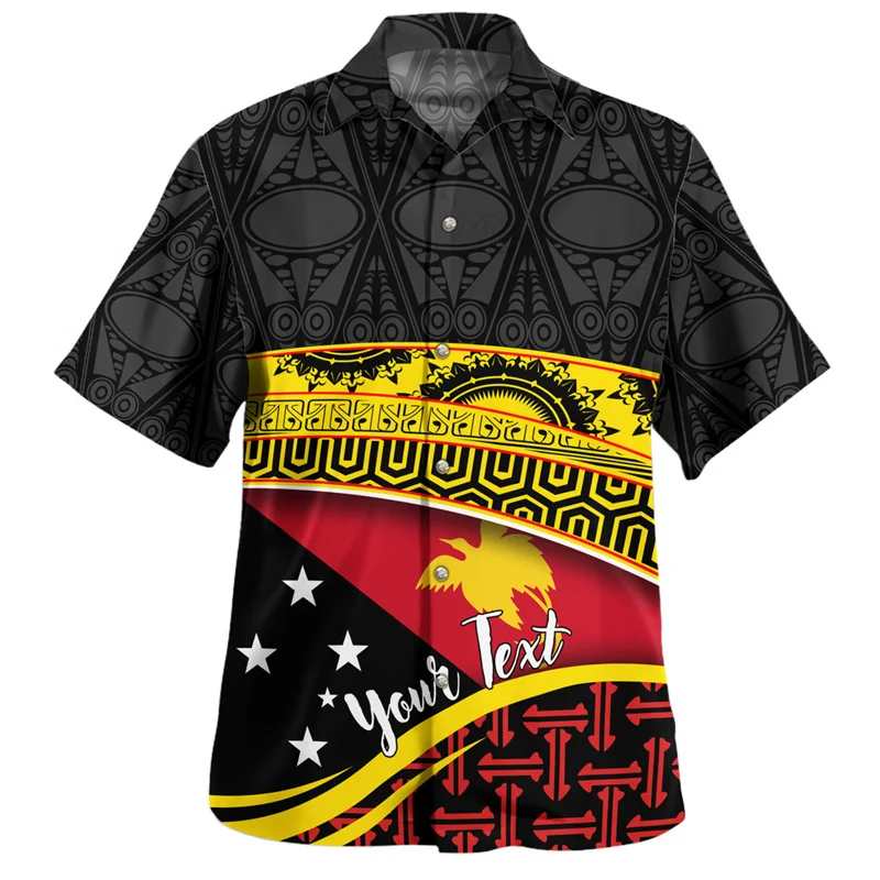 New Vintage 3D The Independent State Of Papua New Guinea Flag Printing Shirts Papua Emblem Graphic Short Shirts Cool Clothes Top