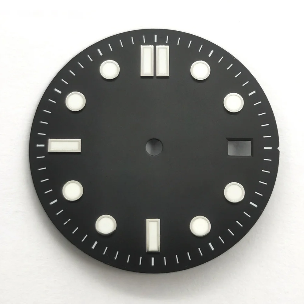 Esfera de reloj NH35 personalizada de 31mm, superficie compatible con movimiento NH35 NH36, esfera de reloj luminosa verde de 31mm