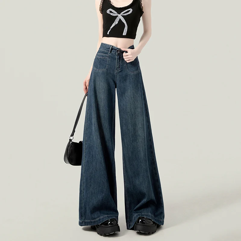 Streetwear Y2K Loose Straight Leg Jeans Women Retro High Waist Wide Leg Baggy Trousers Woman Korean Loose Washed Jeans Female