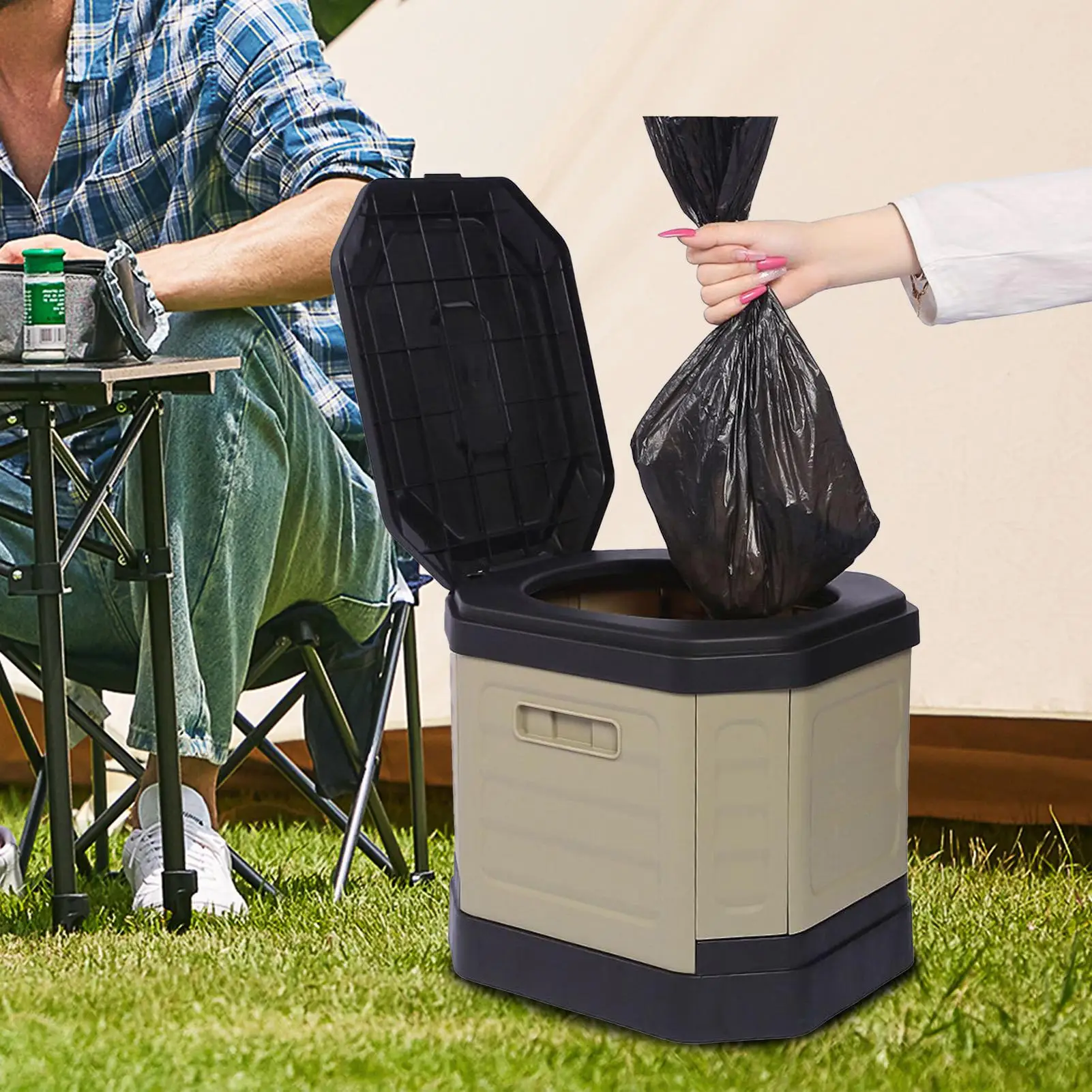 

Camping Toilet For Adults Travel Folding Potty Toilet Garbage Bucket Portable Bathroom Potty For Road Trips Trailer Hiking