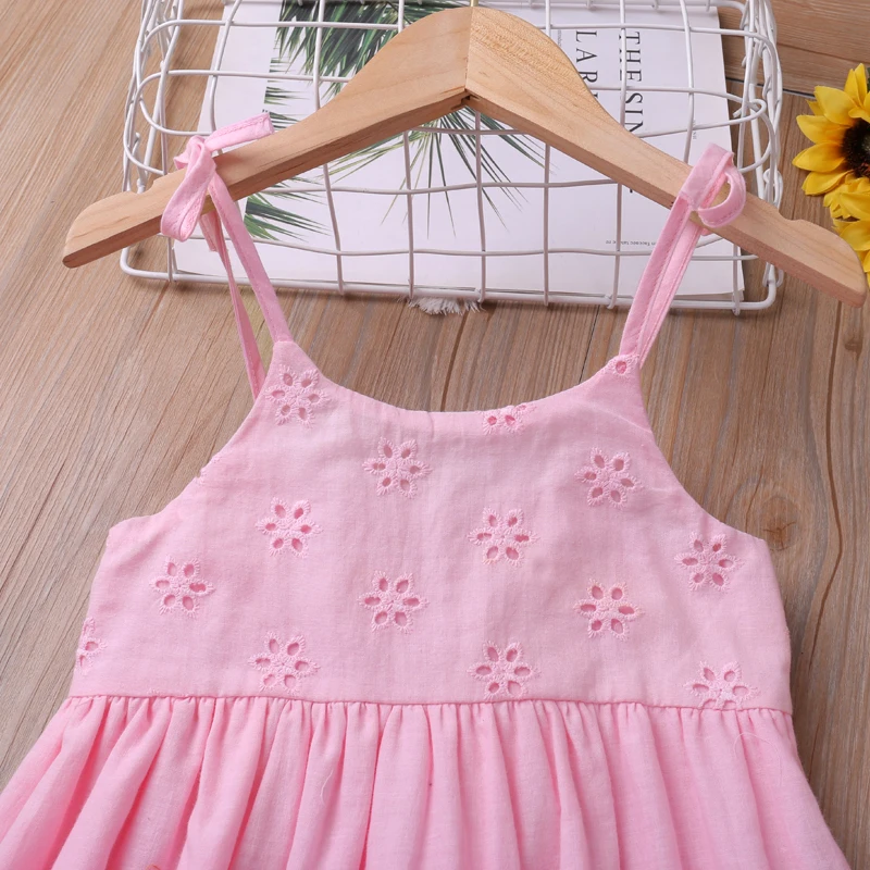 Summer Dress Kids Clothing Hollow Flower Dress Casual Girls Sleeveless Shoulder Straps Princess Dress Children Costume