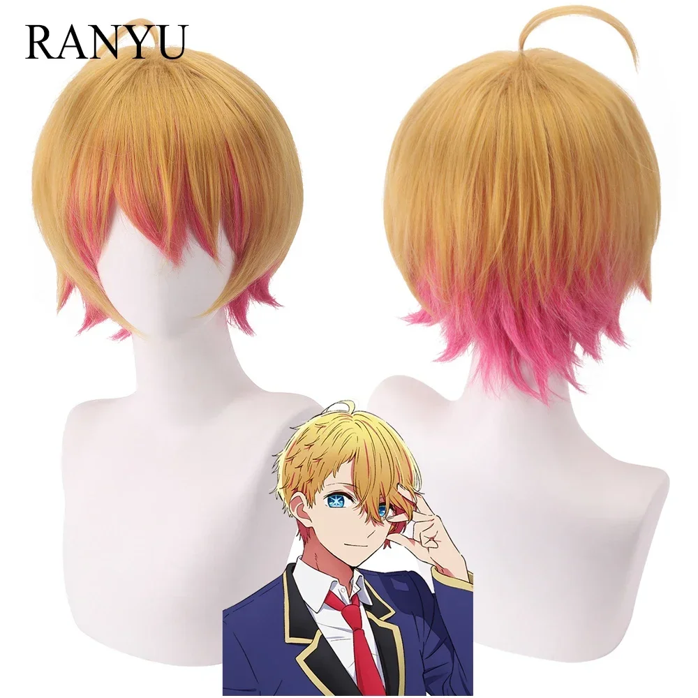 

Men Synthetic Wig Short Straight Blonde Pink Anime Cosplay Fluffy Hair Heat Resistant Wig For Daily Party