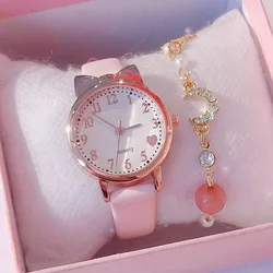 New Cute Heart Women Watch Stars Moon Bracelet Sets Rhinestones Child Quartz Watches Ideal Gifts For Kids