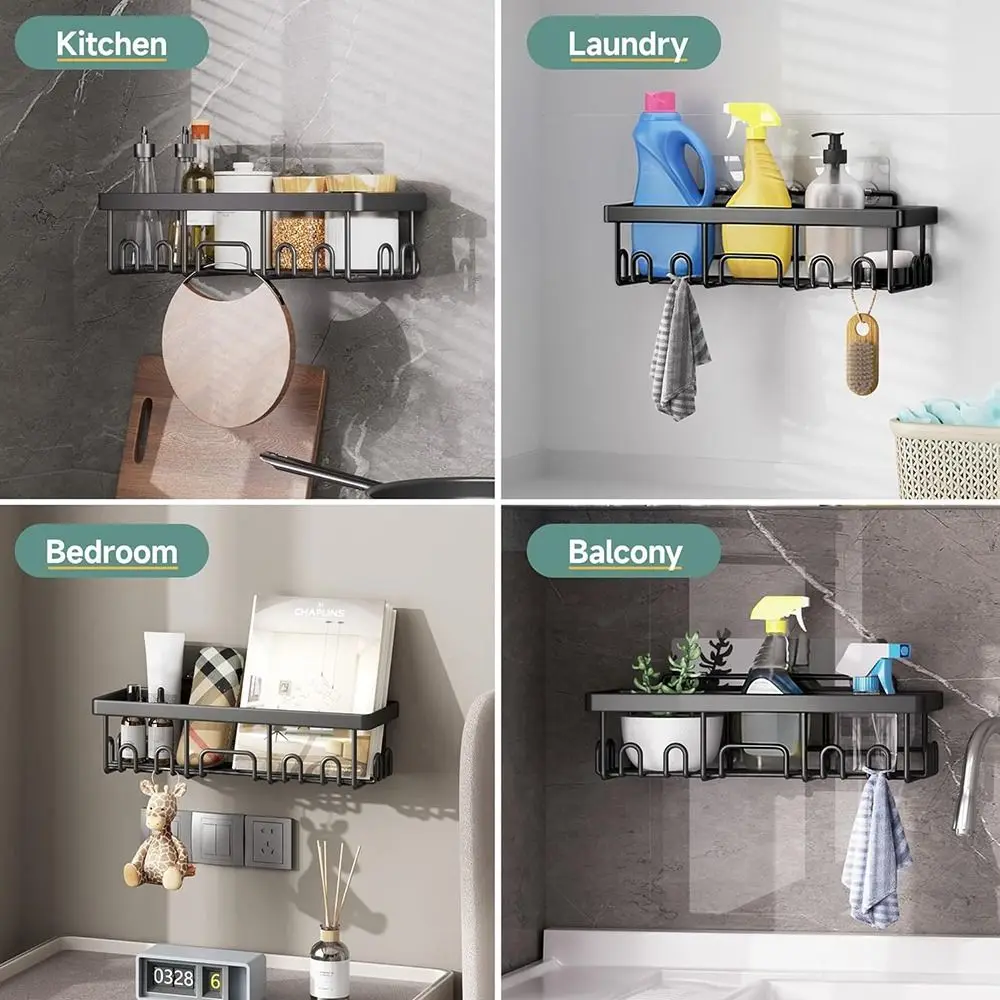 Portable Metal Bathroom Shelf Removable Adhesive Wall Mounted Shelf Drain Space Saving Cosmetic Organizer Holder Shower Area