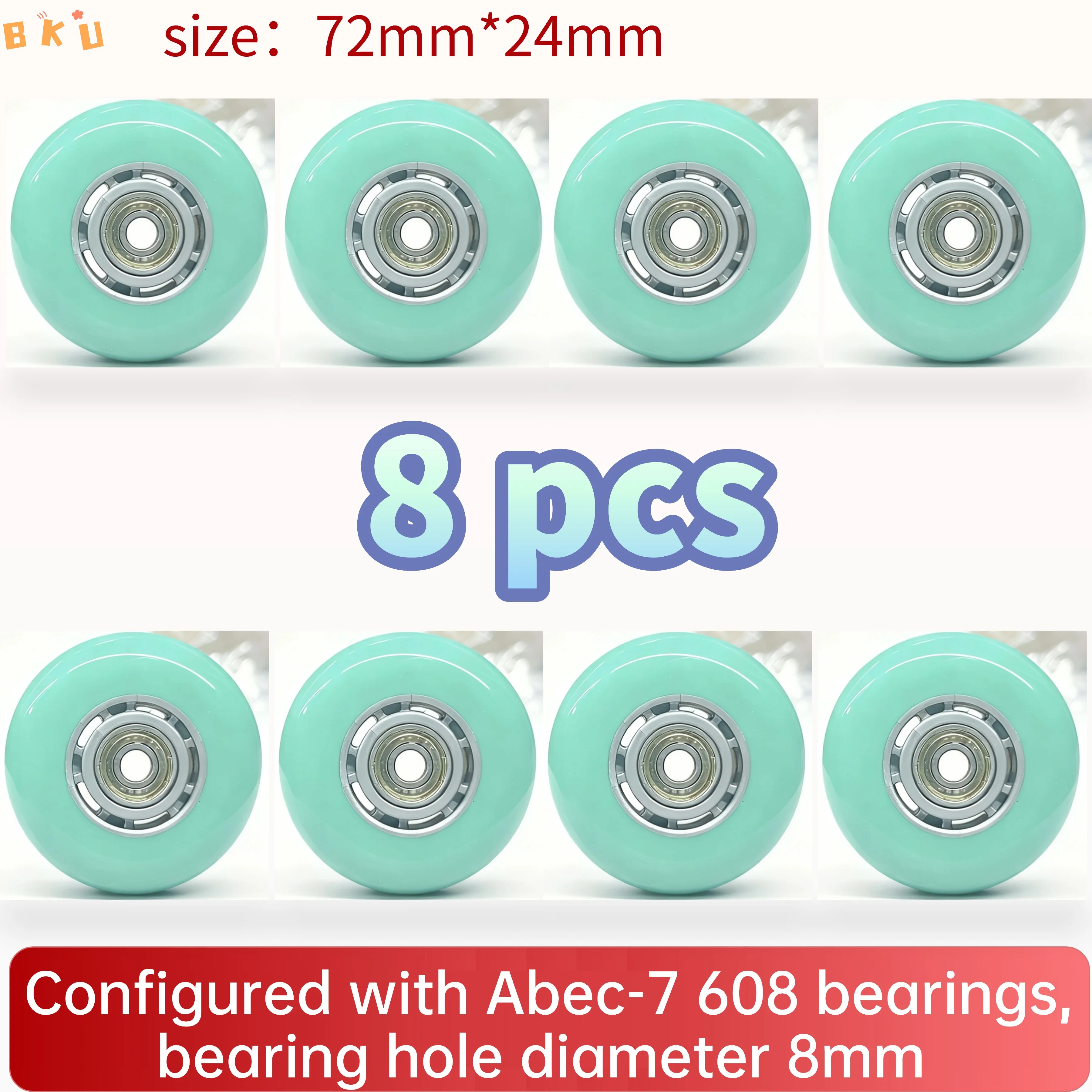 8-Pack 72mm PU Replacement Wheels 8mm Hole ABEC-7 Bearings Wear-Resistant for Hand Truck, Scooter, Skates