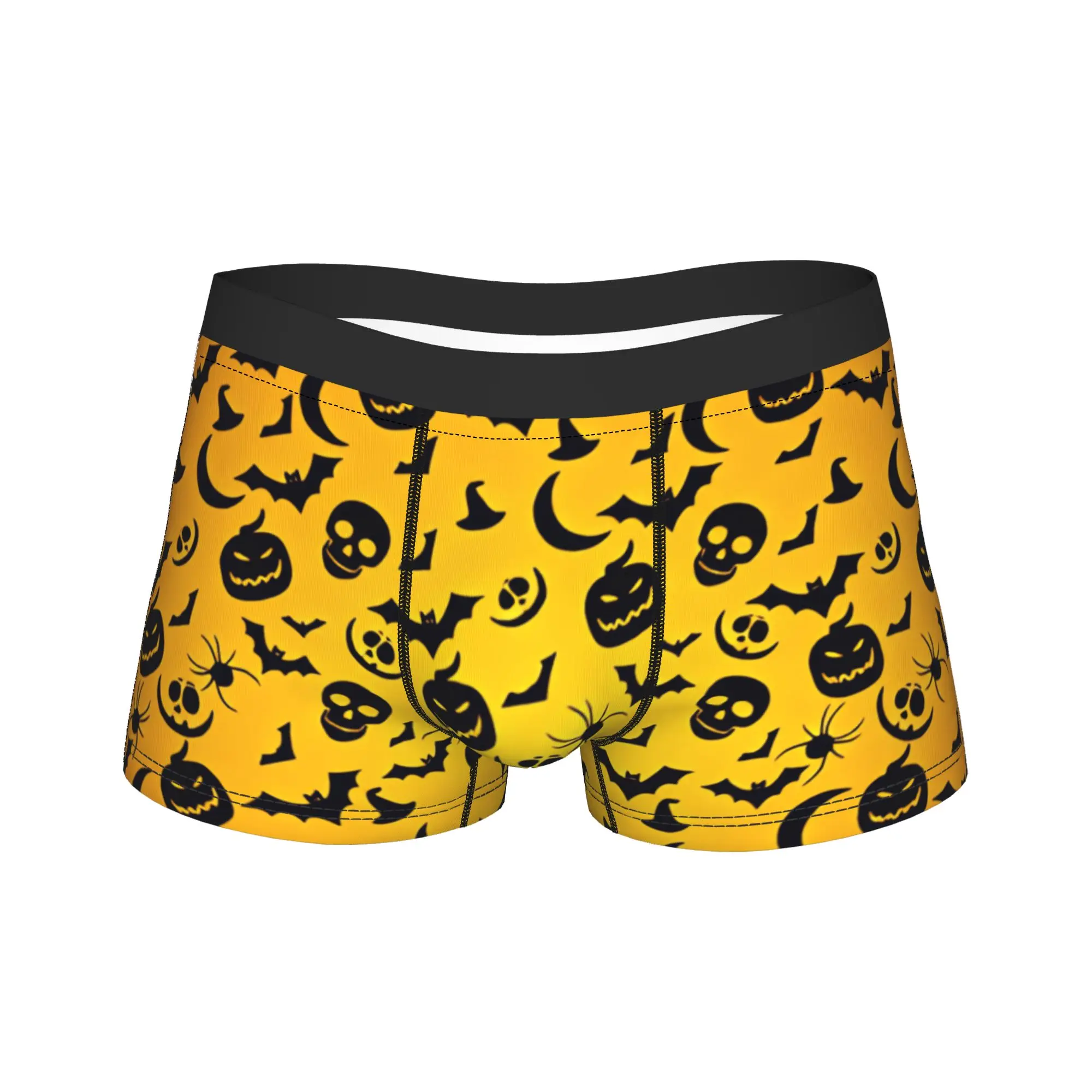 Halloween Pumpkin Skull Bat Spider Moon Silhouette Seamless Pattern Orange Gradient Underwear  Breathable Panties Shorts Briefs