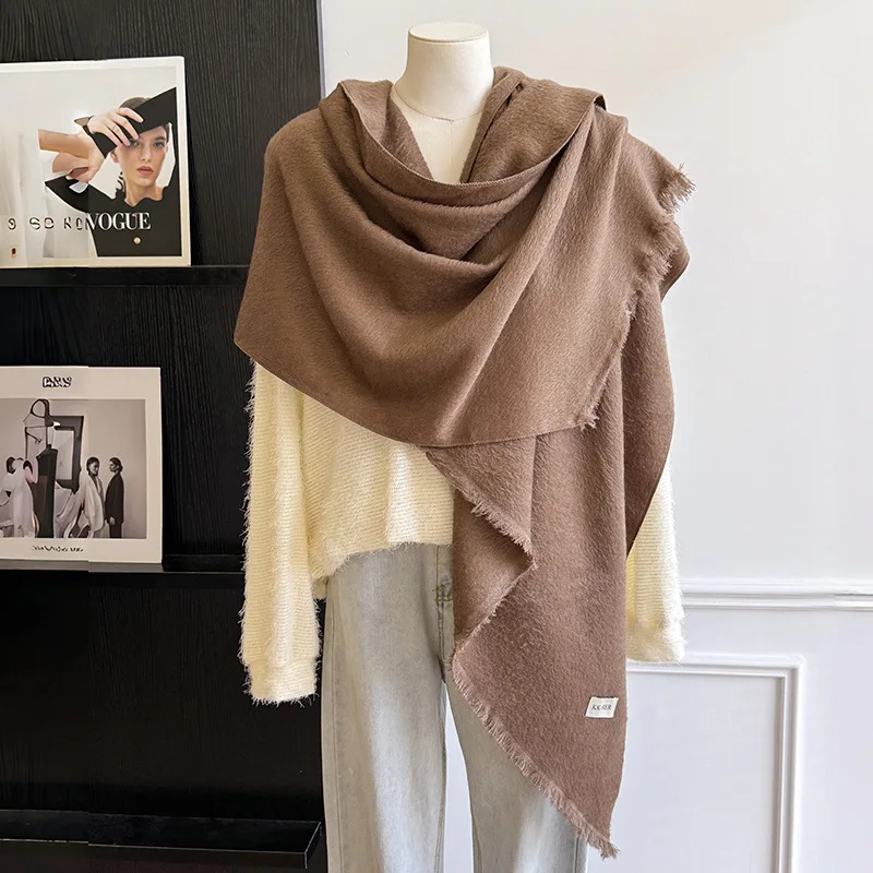 

Совершенно новый зимний кашемировый шарф для женщин, мягкая однотонная шаль с кисточками, толстое теплое одеяло, женские шарфы из пашмины Echarpe