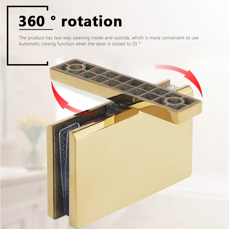 360° Rotating Shaft Shower Room Glass Door Heaven and Earth Clip 304 Stainless Steel Hinge Bathroom Glass Clip Titanium Gold