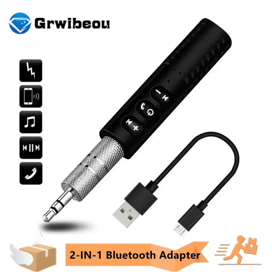 Adaptador transmissor receptor compatível com bluetooth 5.0, sem fio, entrada de 3.5mm para carro, música, áudio, aux, receptor de fone de ouvido, viva-voz