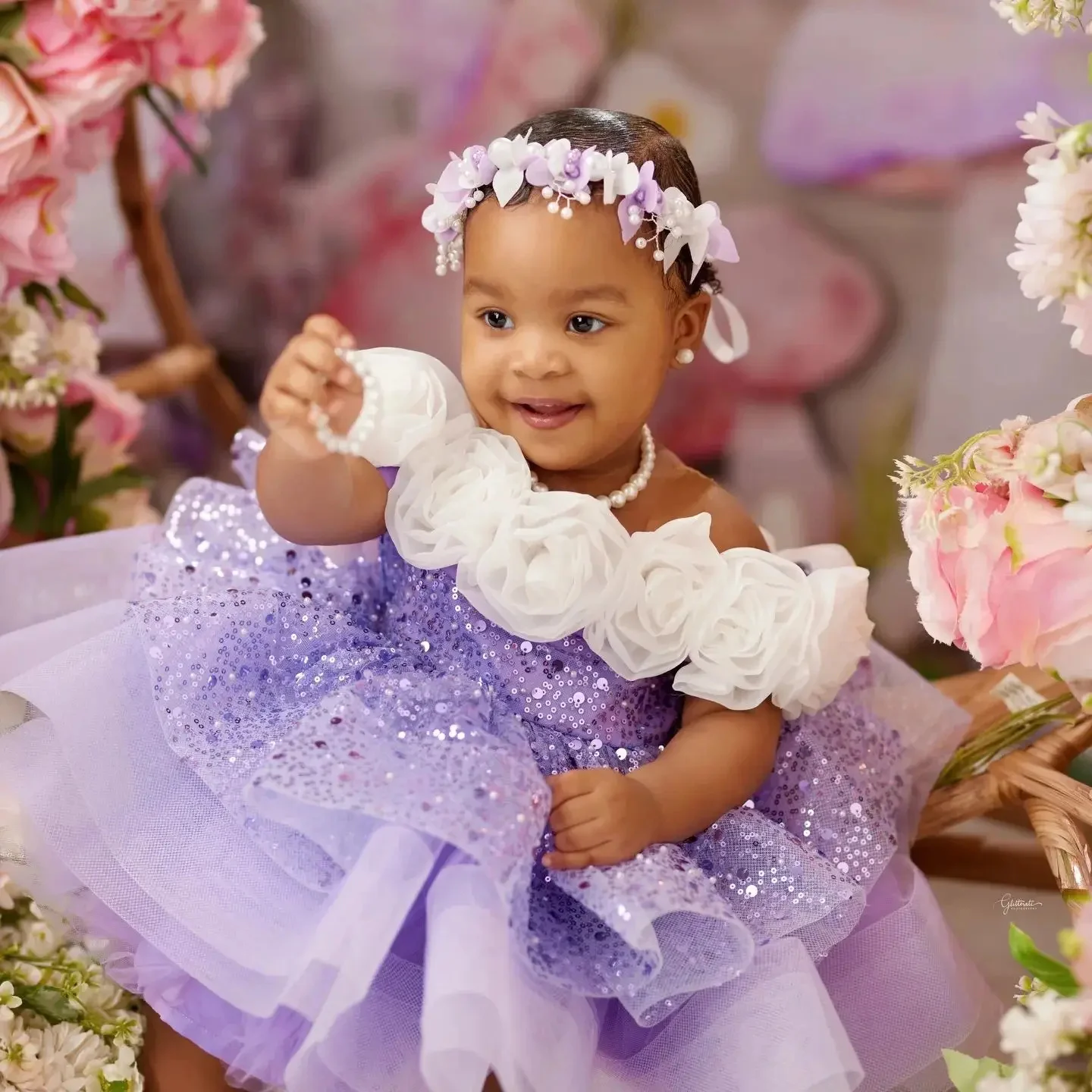 

Индивидуальное платье для девочки с лавандовыми цветами, тюлевое, с пайетками, длиной до колена, с розами, пышное, для свадьбы, дня рождения, праздничное платье для малышей