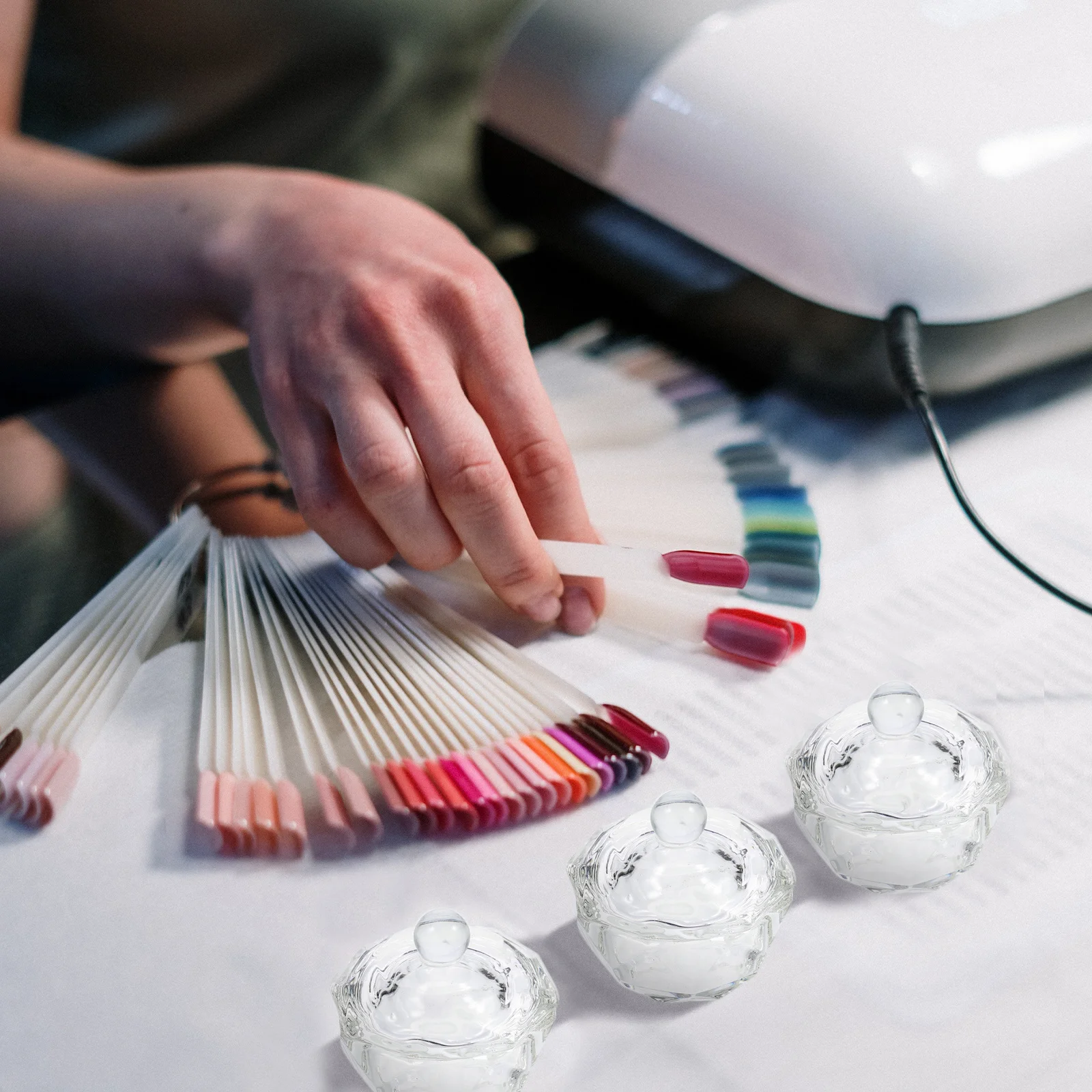 Tasse pour Nail Art, récipient en verre cristal avec couvercle rechargeable pour poudre liquide acrylique, outils de manucure, bol plat 3 pièces