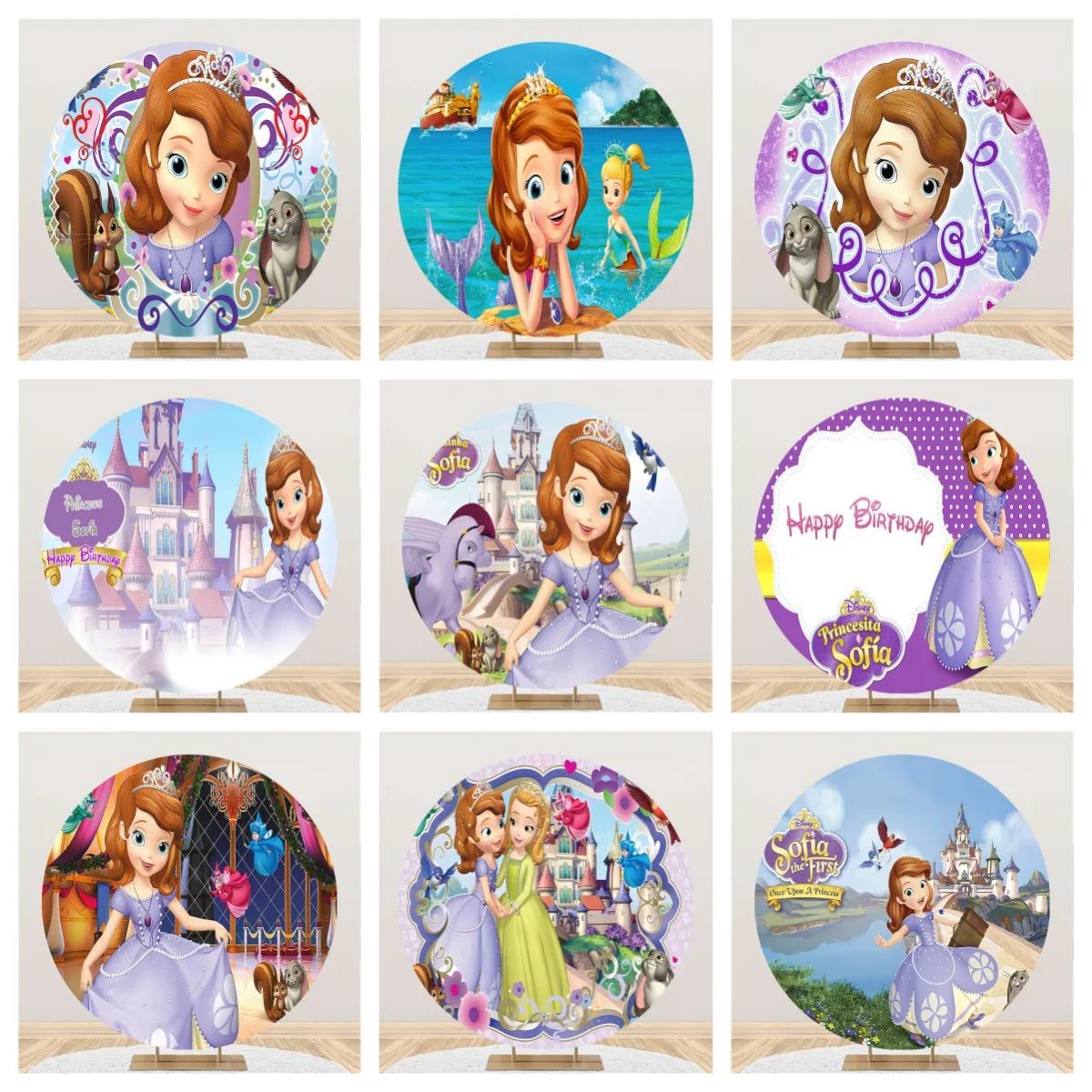 Disney Rabbit Squirrel Little Princess Sofia Cartoon Round Circle Girls Birthday Party Banner Decoration Photography Background