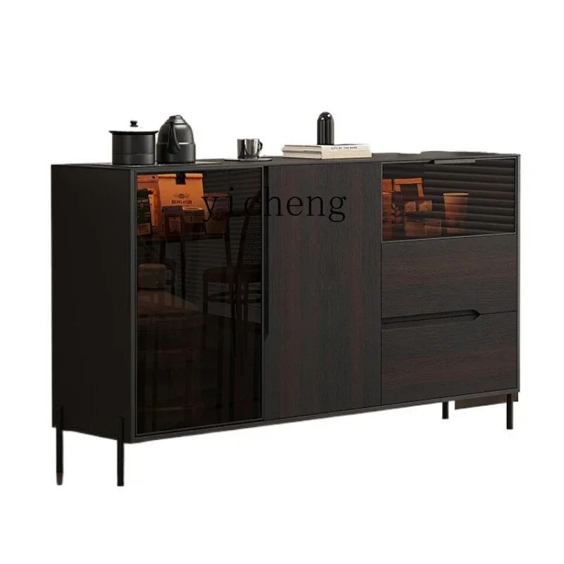 

minimalist side cabinet with kettle integrated against the wall living room tea locker coffee rock slab tea bar machine