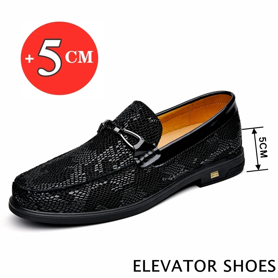 Flat/5CM Men Wedding Dress Shoes Loafers Men Elevator Shoes Slip On Height Increase Shoes Male Cowhide Leather Oxford Shoes