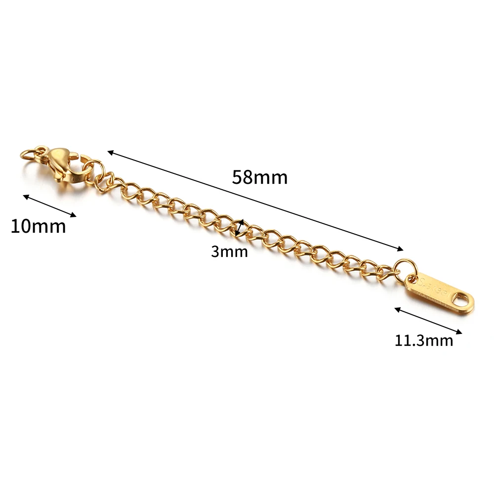 10pcs Gold Plated Stainless Steel Extended Extension Tail Chain with Lobster Clasps Connector for DIY Jewelry Necklace Findings