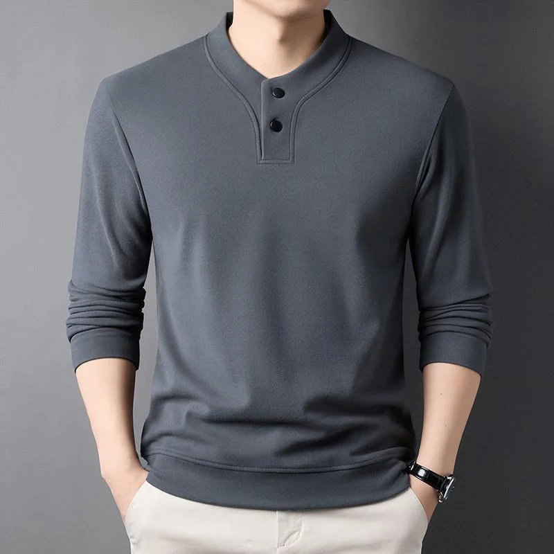 Double-sided German Velvet T-shirt Middle-aged Men's Autumn and Winter Warm Top Stand Collar Pullover Sweatshirt Base Shirt