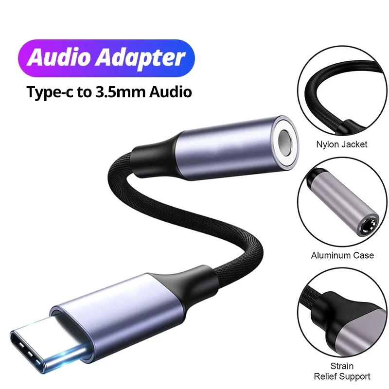 USB Type C To 3.5mm Audio Adapter Earphones Wire Converter Type C 3.5 Aux Jack Audio Cable For iPhone Macbook iPad Huawei Realme