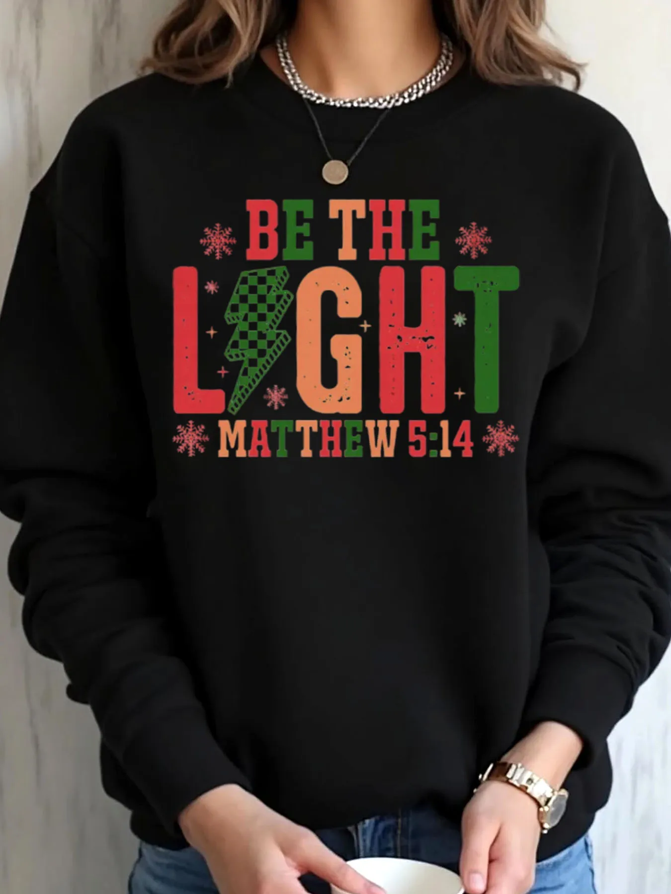 

Женская толстовка большого размера с принтом «Рождество Be The Light Matthew 514, верхняя одежда