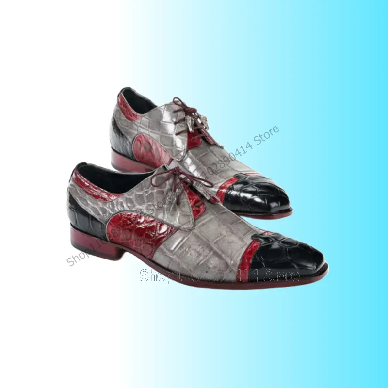 

Mixed Color Crocodile Print Square Toe Men Shoes Fashion Lace Up Male Shoes Luxury Handmade Party Feast Banquet Men Casual Shoes