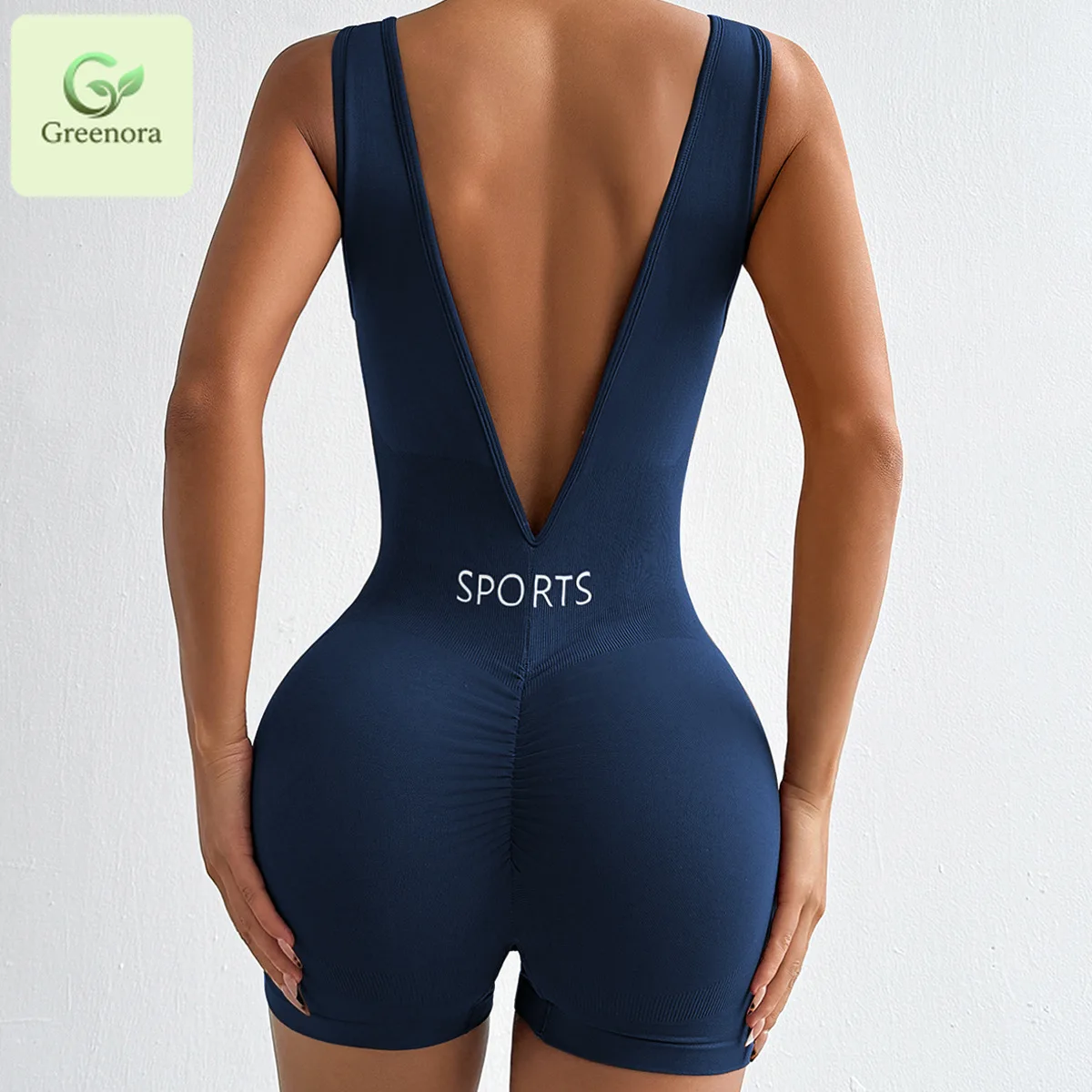 Women Backless Yoga Jumpsuit Scrunch Butt Fitness Romper Deep V Neck Sleeveless Sports Bodysuit One Piece Workout Gym Clothing
