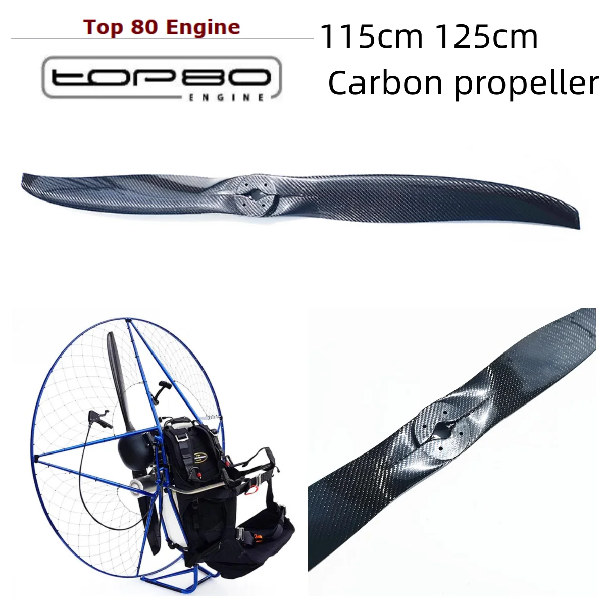 Real Carbon Propeller for MINI plane Top 80 paramotor, 115cm, 125cm, 130cm, 2 Blades, Good Quality