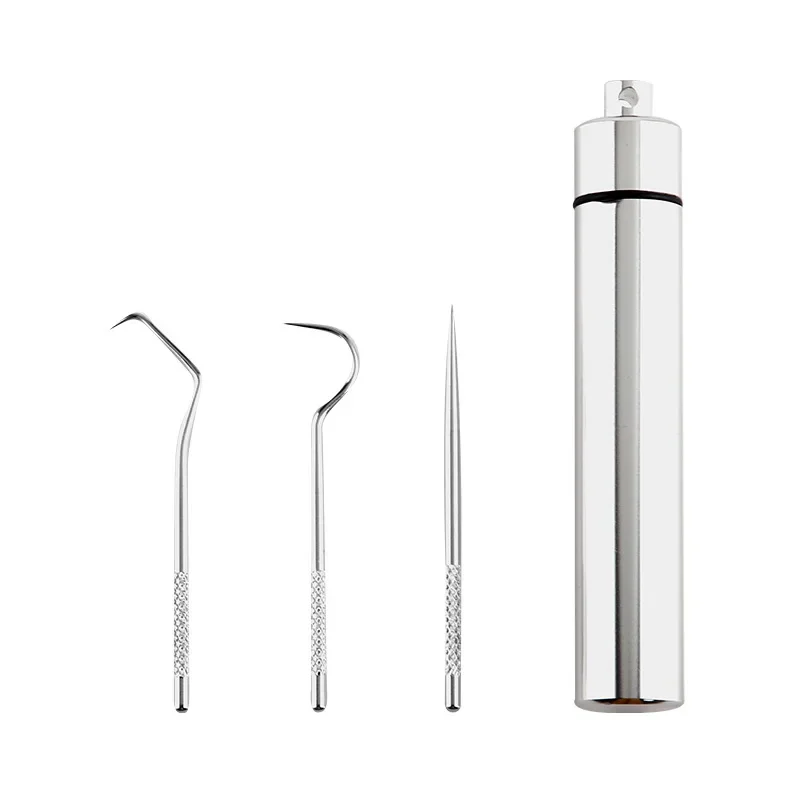 1 conjunto de palito de dente de aço inoxidável portátil ferramenta de fio dental de metal cuidados orais ultra-fino palito agulha viagem em casa caixa de armazenamento selada