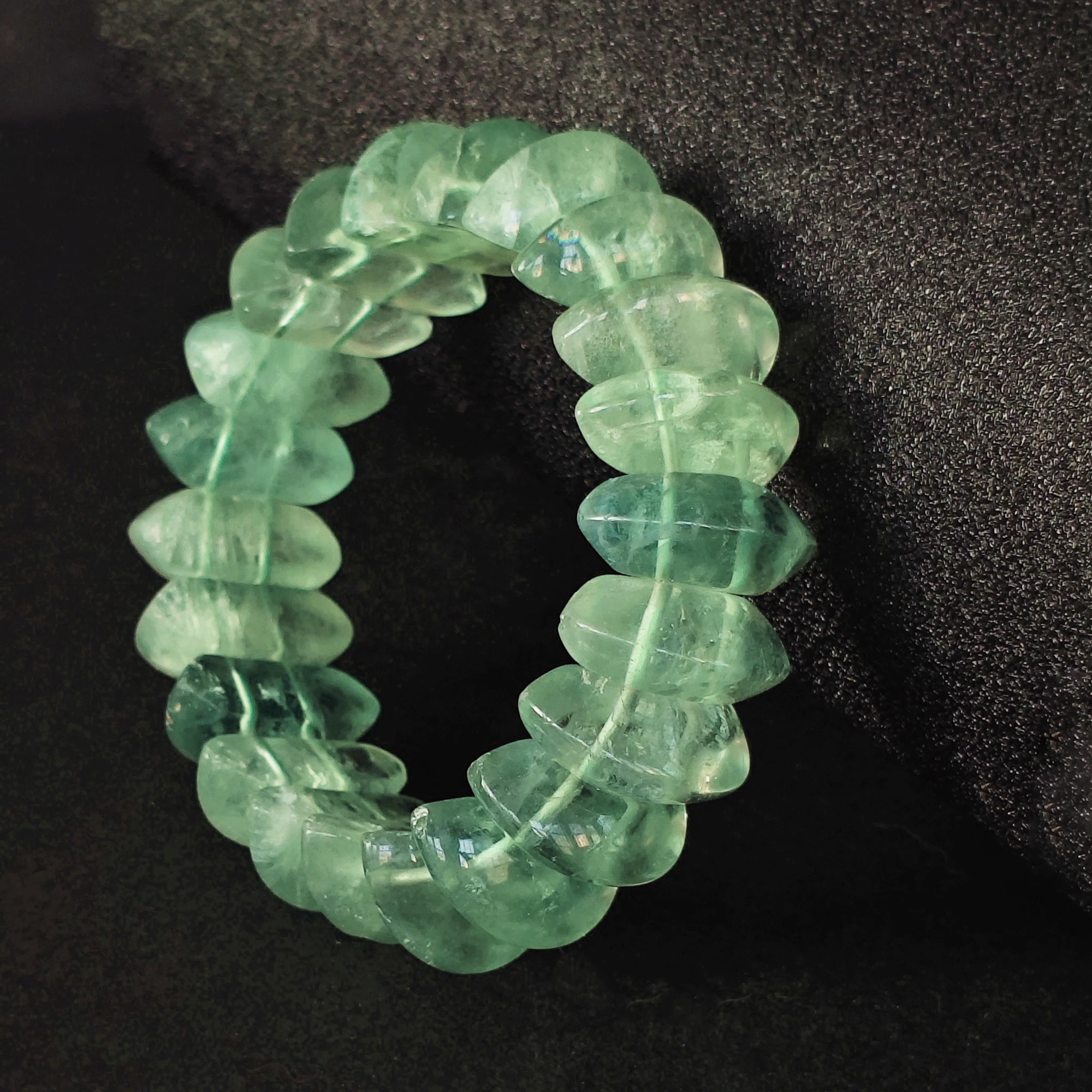 Natural Green Fluorite Bracelet 22mm Spindle Double Conical Segment Bangle Translucent Mint Gemstone Stretch Gift 16-22cm