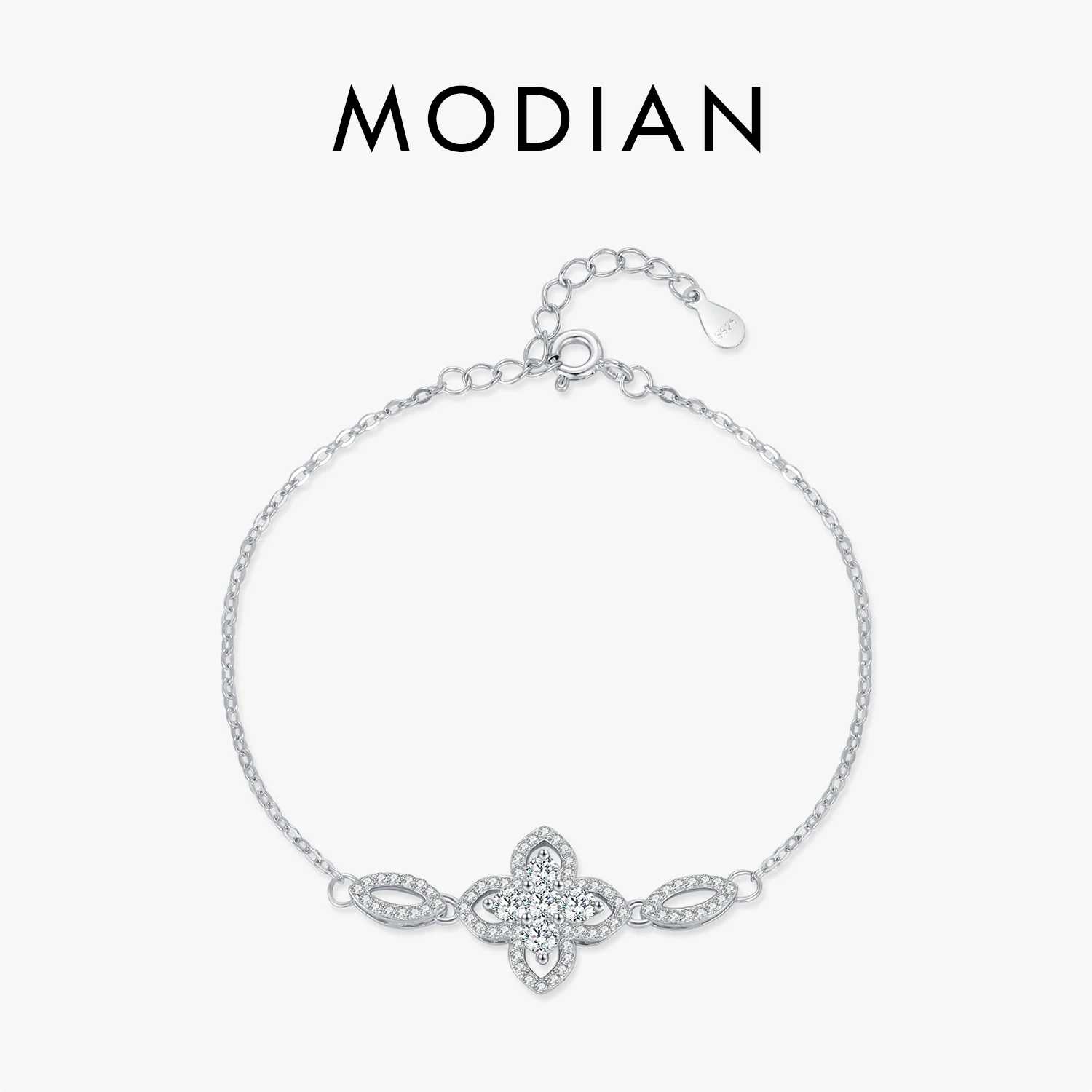 

MODIAN 925 Sterling Silver Exquisite Dazzling Clear CZ Flower Charm Bracelet For Women Girls Party Fine Jewelry