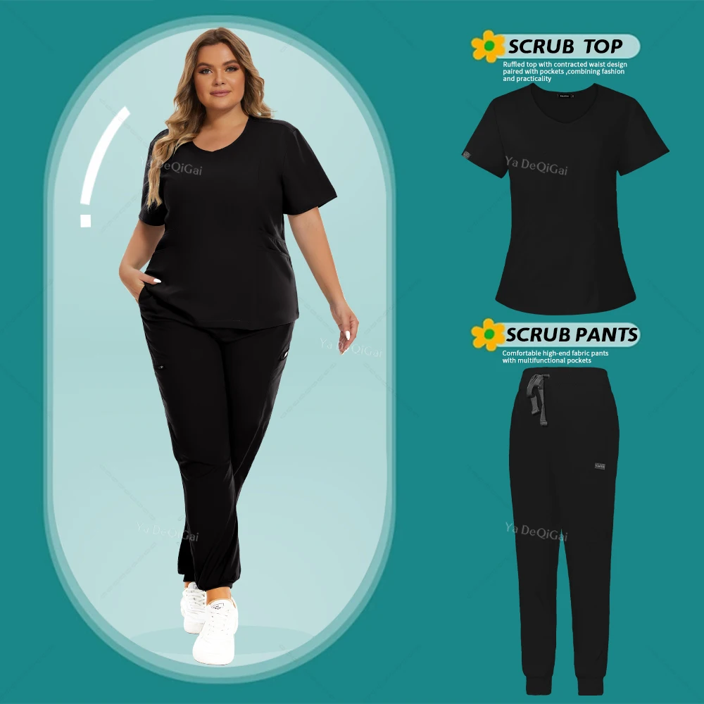 

Medical Women Stretch Work Uniforms Easy Fit Scrubs Tops Pants Jogger Set Hospital Nurse Uniform Dentist Overalls XXL