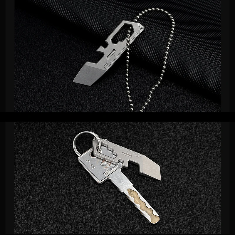 Mini Titanium Alloy Crowbar Ruler Keychain Pendant Multi-function Screwdriver M4/6/8 External Hex Wrench Bottle Opener EDC Tool