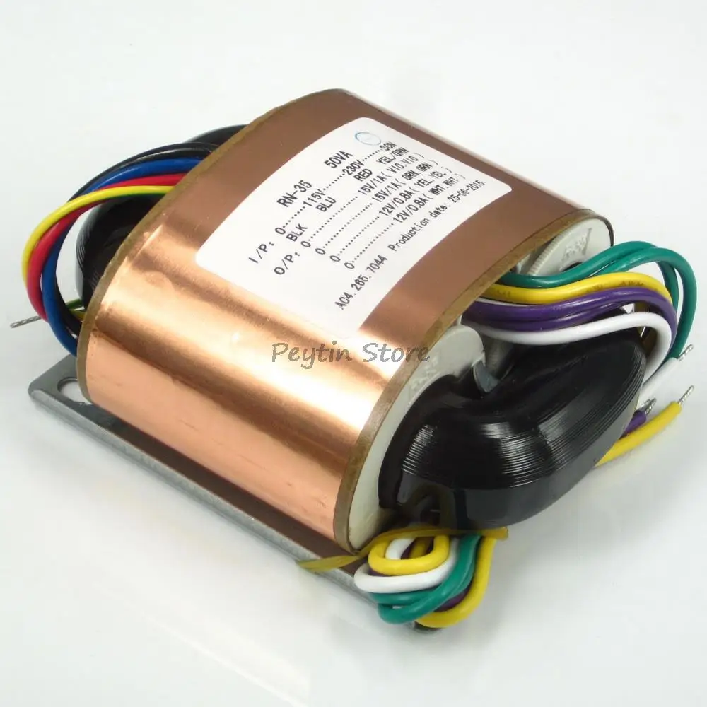 1Pc 50VA 50W Input 0-115V-230V-SCN Output Double 15V + Double 12V R-type Copper-shielded Power Transformer Front Decoding Board