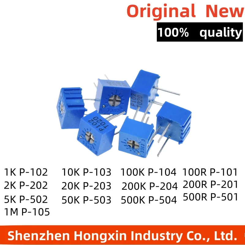 

10PCS 3362P potentiometer precision adjustable resistance standing 50K/1M/5/500/2/20/200/100 ohms 10K