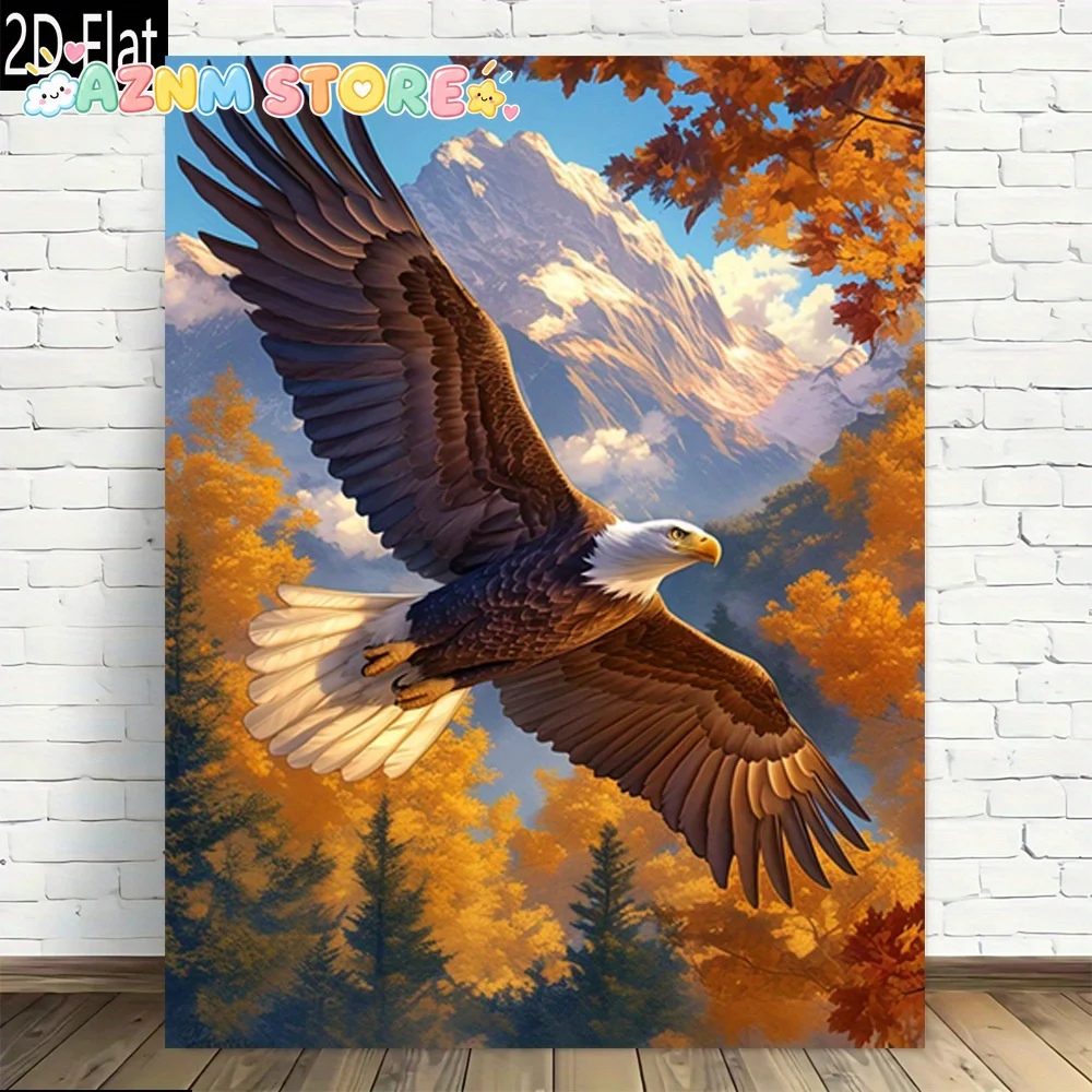 2D Flat 1pc, Eagle Soaring In Autumn Forest Decorative Painting Frameless Canvas Wall Painting Modern Retro Design, High Qual
