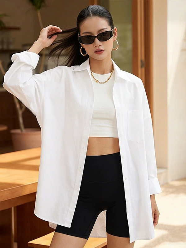 

New 2026 Spring Summer Women's Loose Fit Long Sve Sun Protection irt Mid-Length Casual Sle Simple Design Thinming Effect