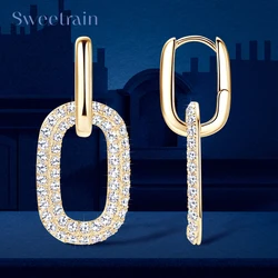 Dainty 14K Gold Plated Moissanite Drop Earrings 925 Sterling Silver Paperclip Dangle Hoops Earrings for Women Trendy Jewelry