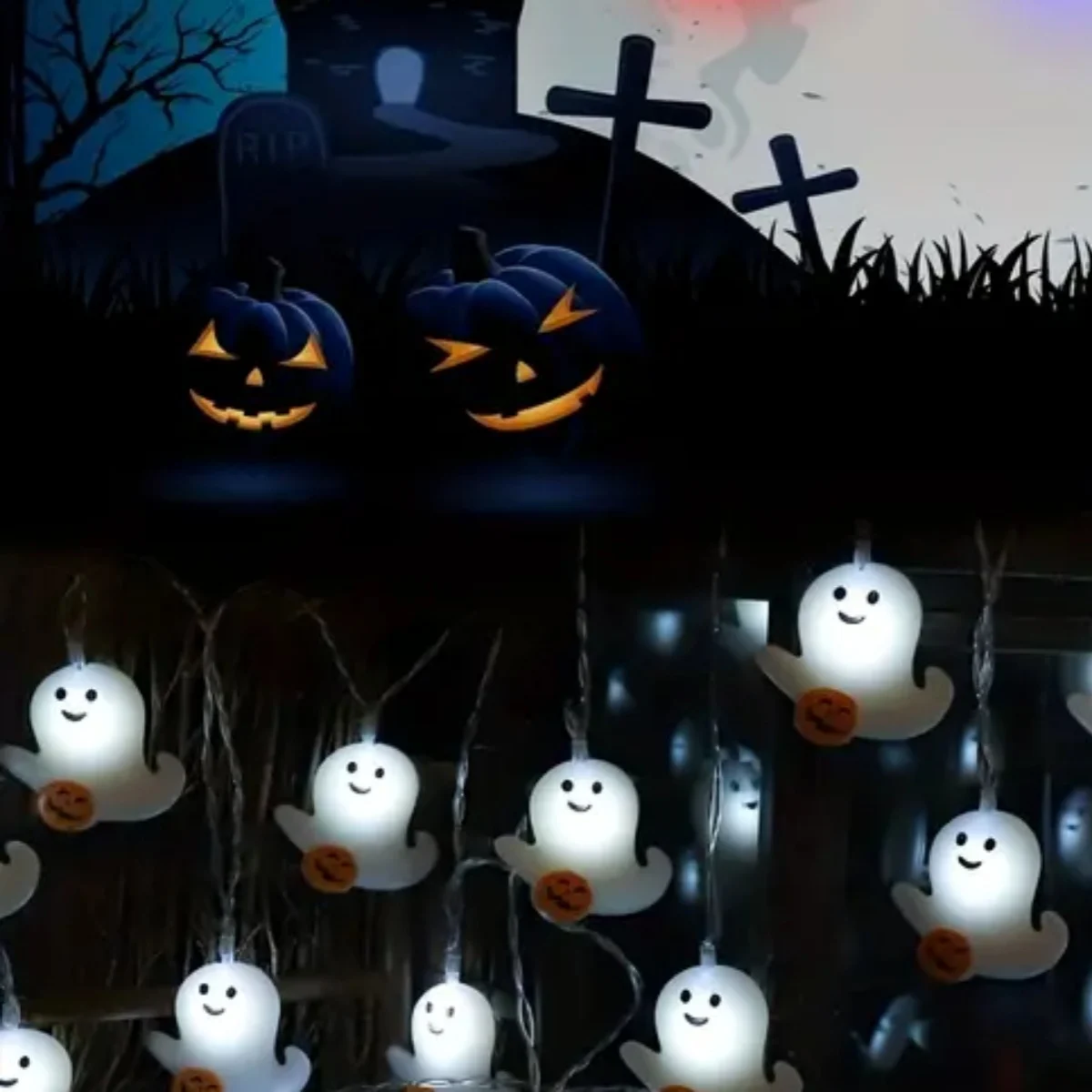 1PC 10/20LED Halloween Battery Powered Mini Ghost String Lights Scary Atmosphere Lamp Perfect For Bedroom Theme Party Home Decor