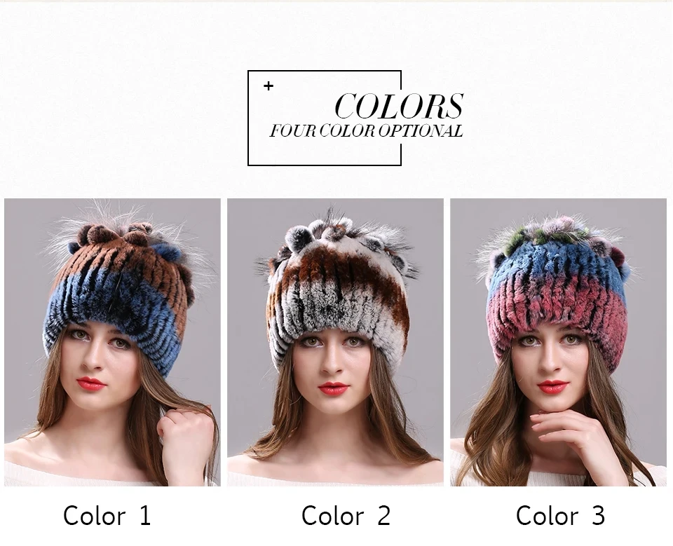 Strickmütze für Damen, 100 % echte Rex-Kaninchenfellmütze mit Blumen, Oberteile, warme, hochwertige Beanie-Damenmütze aus echtem Pelz für den Winter – Detail 2