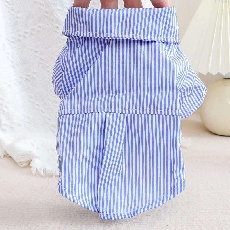 2026 Pet Dog Clothes Bowknot Striped Shirts Thin Summer Blue Fashion Chihuahua Stripe Shirt for Small Dogs Clothing Wholesale - view 2
