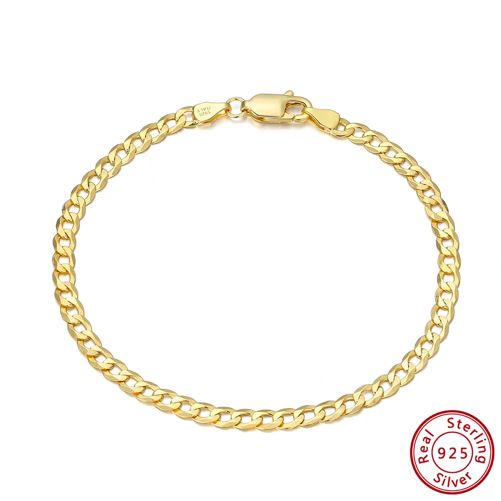 

S925 Sterling Silver 18k Gold Plated Minimalist Unisex Cuban Bracelet Trendy Jewelry Gift