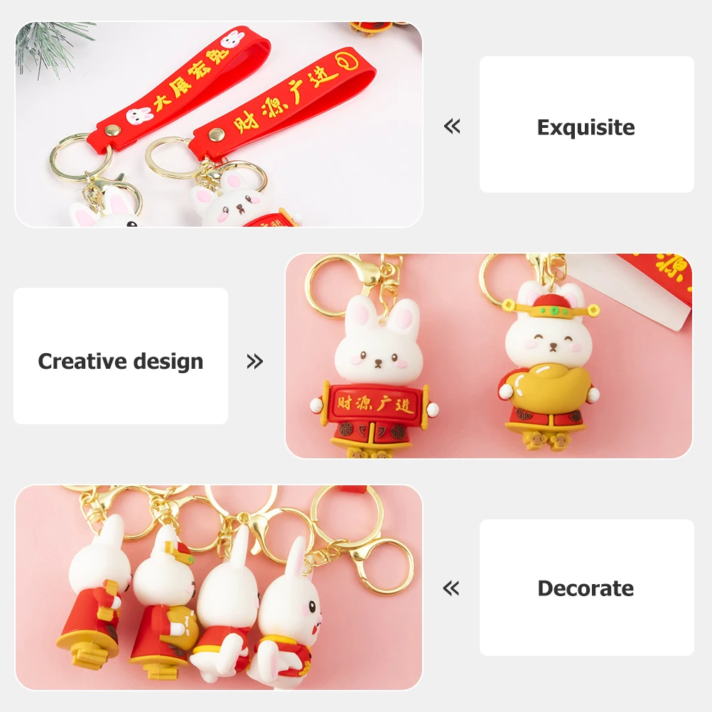

4pcs Lovely Bunny Keychains Adorable Bag Pendants Portable Decorative Hanging Ornaments Cute Accessories (Mixed Style)
