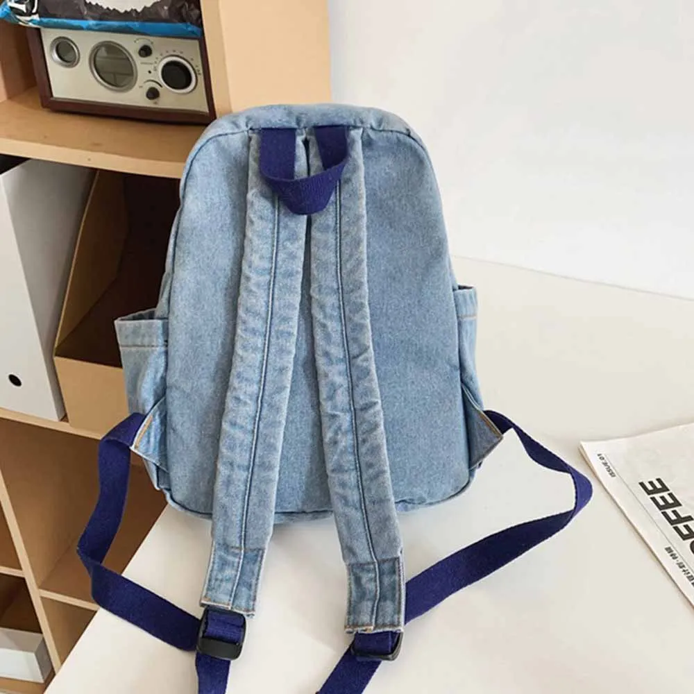Large Capacity Denim Backpack Custom Embroidered Name Boys Girls Travel Backpack Personalized Daily Rucksack with Any Names