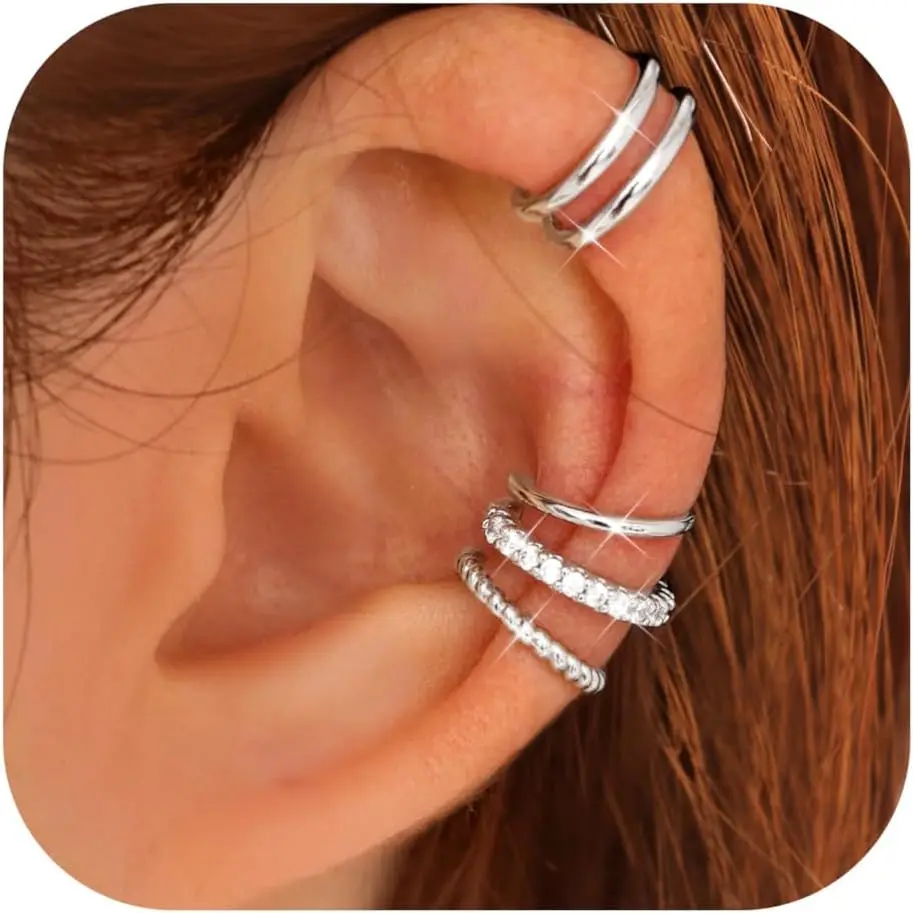 

4 Pairs Ear Cuffs Non Piercing - 14K Gold Plated Ear Cuff Earrings for Women Ear Cuff for Non Pierced