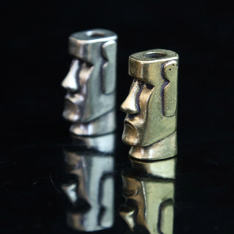 

Easter Island Stone Statue Watchman Knife Beads Brass Woven Paracord Lanyard Pendants Outdoor EDC Umbrella Rope DIY Accessories