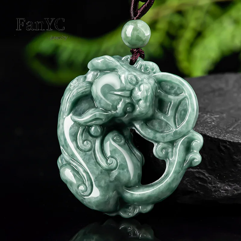 

Myanmar A-goods Jadeite PiXiu Necklace Hand-carved Exquisite Fashion Ice Jade Pendant Men and Women Lucky Amulet Holiday Gift