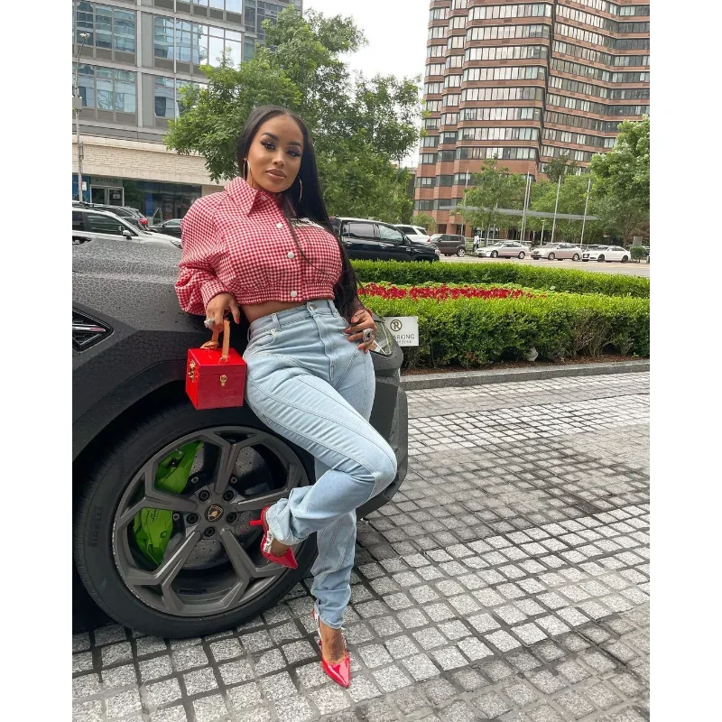 

New Women's Plaid Jacket Fashion Loose Long Sleeve Single Row Button Tops Short Jacket Cardigan Coats Shirts