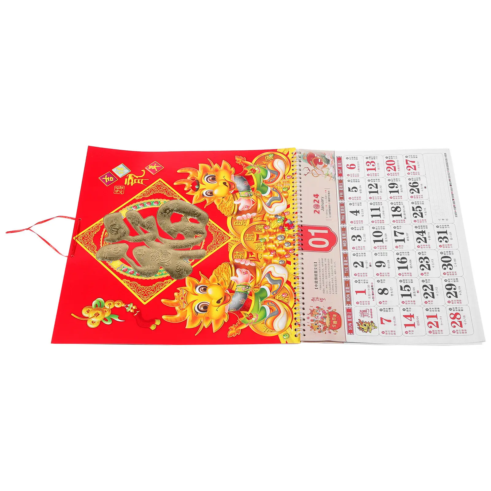 

Classic Dragon Year Hanging Calendar Chinese Traditional Monthly Wall Calendar Home Office Planning Daily Use Office Supplies