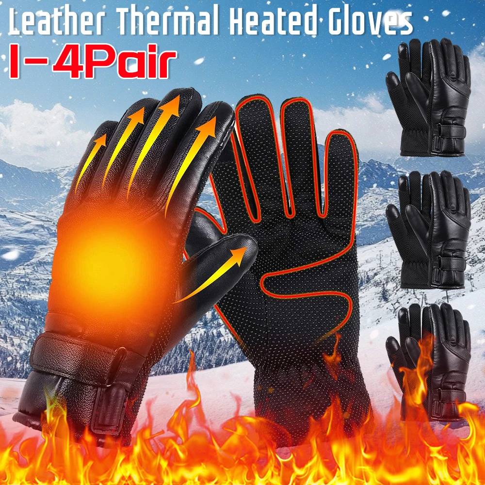 

Leather USB Electric Heating Gloves Waterproof Thermal Heated Glove With Touchscreen Soft Hand Warmer For Outdoor Riding Cycling
