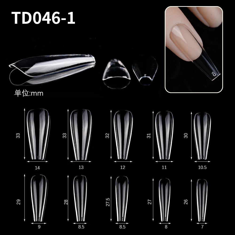 600Pcs Extra Long Hawk&Coffin Curved Nail Tips Full Cover Clear/Natural Long Stiletto/Almond Fake Nail Extension 10Sizes Package