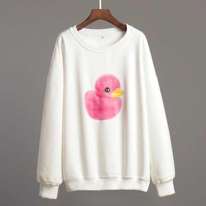 Duck Round Neck Sweatshirt for Women2025 Autumn New Style for Women Simple Casual Loose Round Neck Printed Sweatshirt