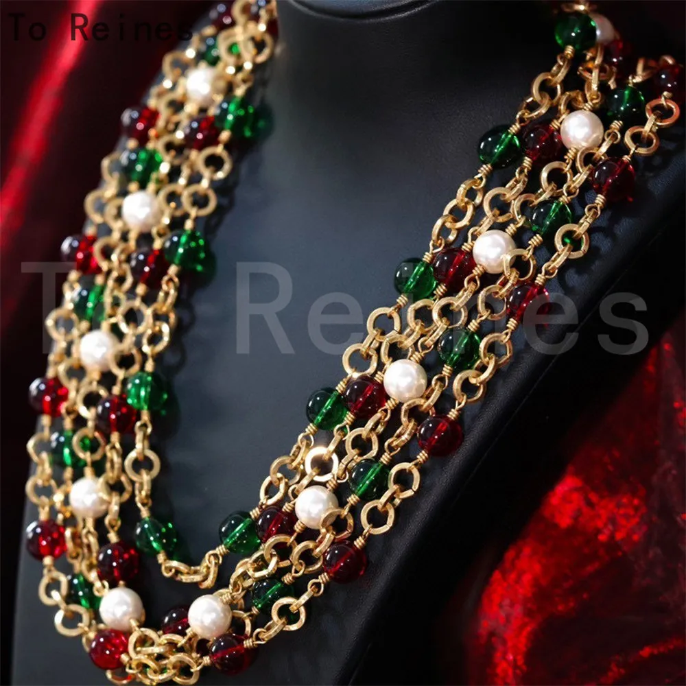 To Reines Hot Europe Vintage Designer Glazed Pearl Layers Sweater Short Chain Necklace Women High Quality  Luxury Jewelry